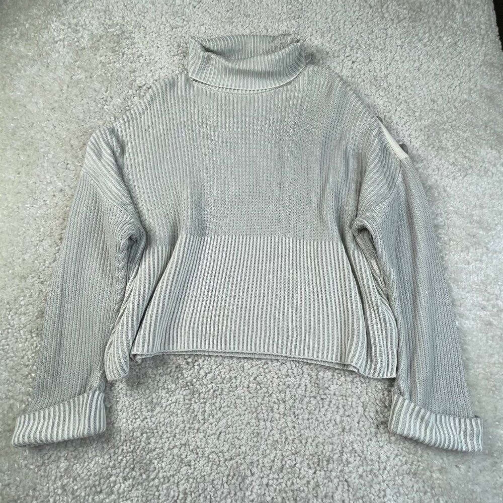 Express Button Shoulder Turtleneck Ribbed Sweater Gray Womens Large